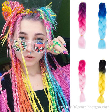 MYZYR 24Inch Jumbo Braids Synthetic Crochet Hair Extensions Ombre Braiding Hair Crochet Braids Rainbow Pink Gray Color 100g